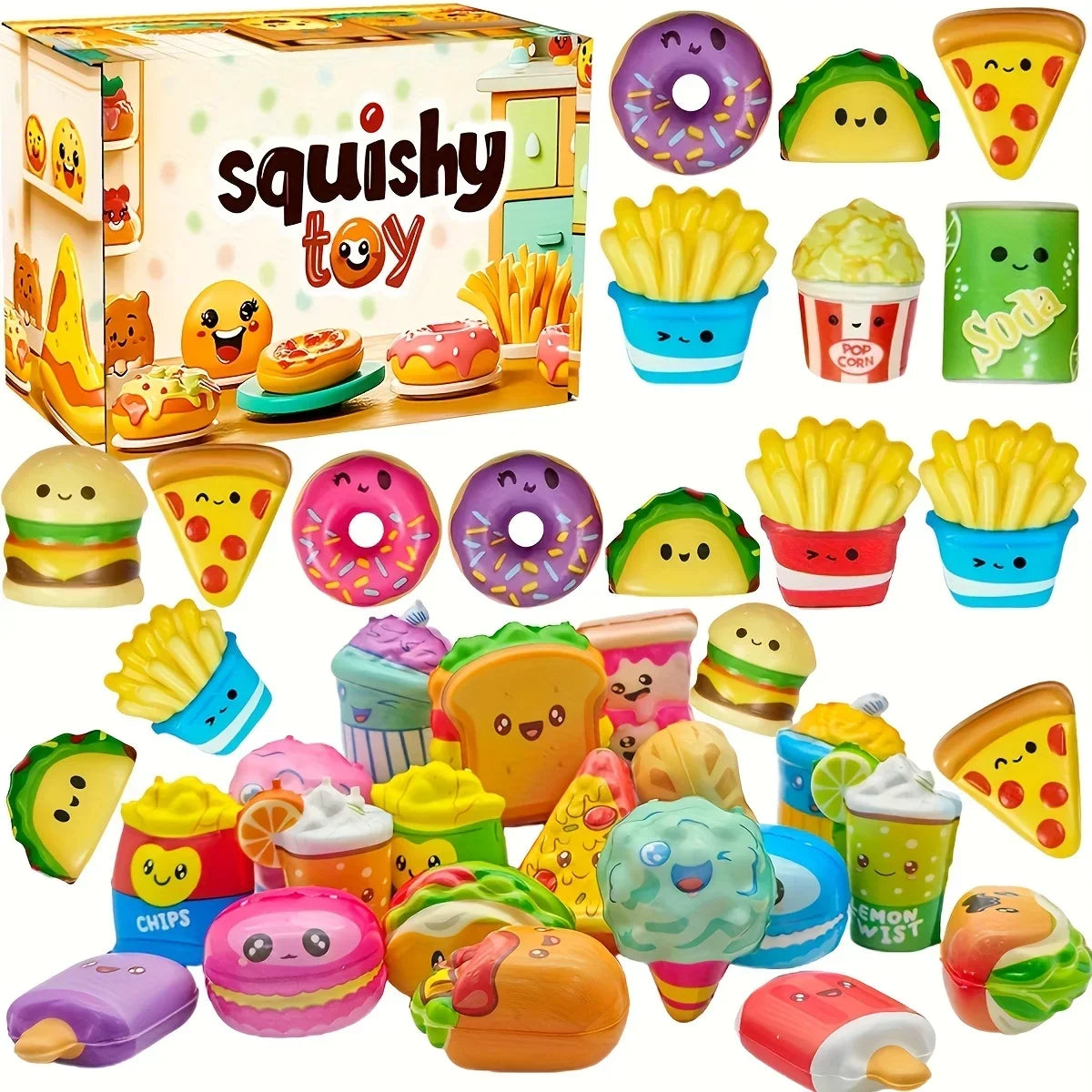 10pcs Mini Squeeze Toys, School and Birthday Gift Pack with Various Food &Fries Slow-Rising Squishy Toys,Random Styles Christmas