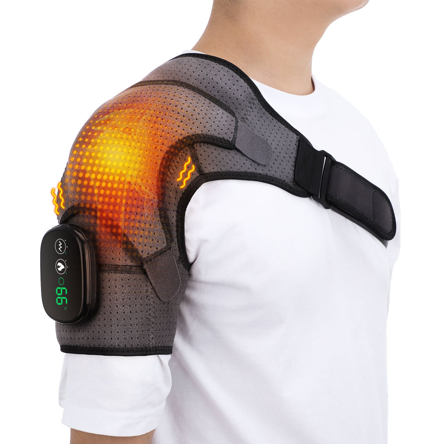 Heated Shoulder Massager Belt – Vibration & Heat Therapy with Touchscreen Control