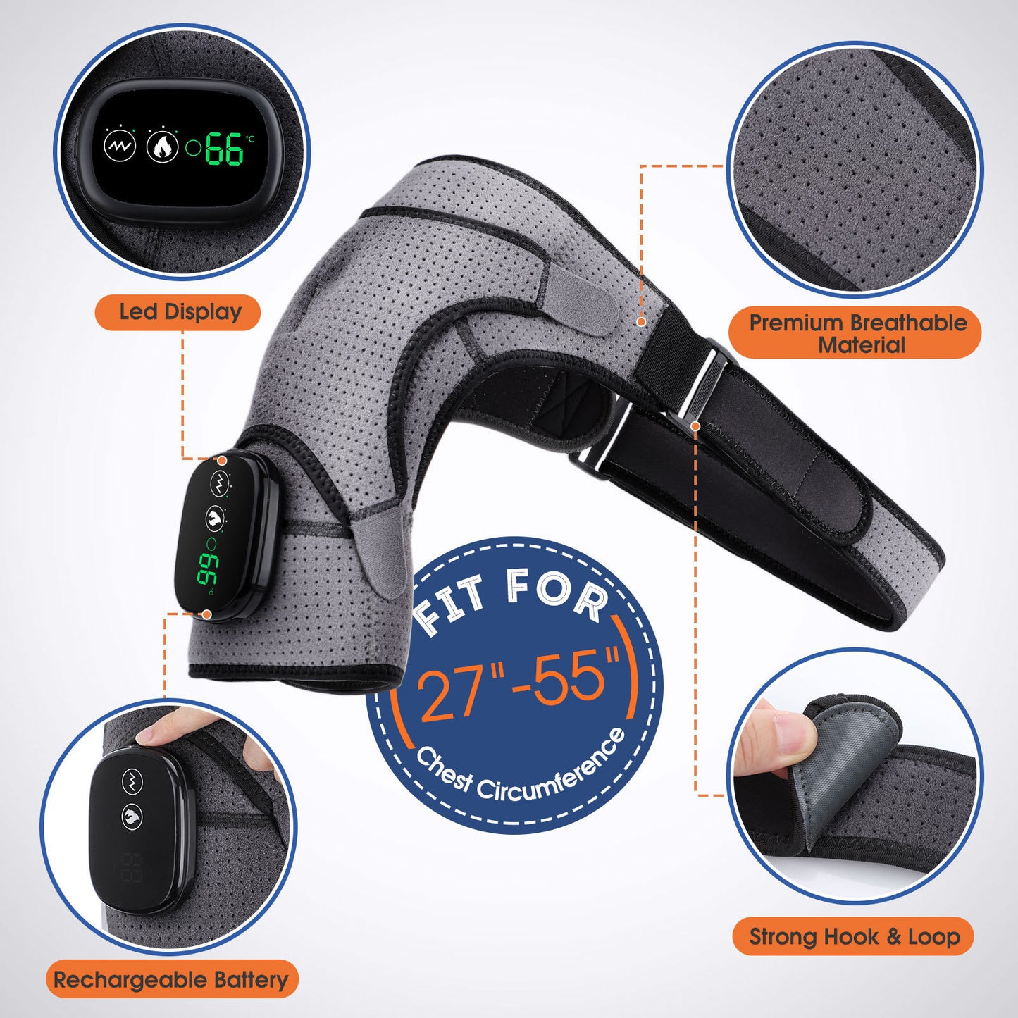 Heated Shoulder Massager Belt – Vibration & Heat Therapy with Touchscreen Control