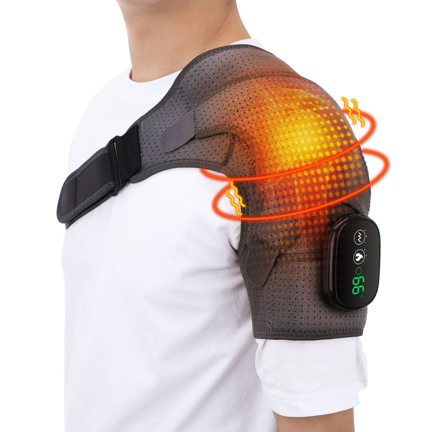 Heated Shoulder Massager Belt – Vibration & Heat Therapy with Touchscreen Control