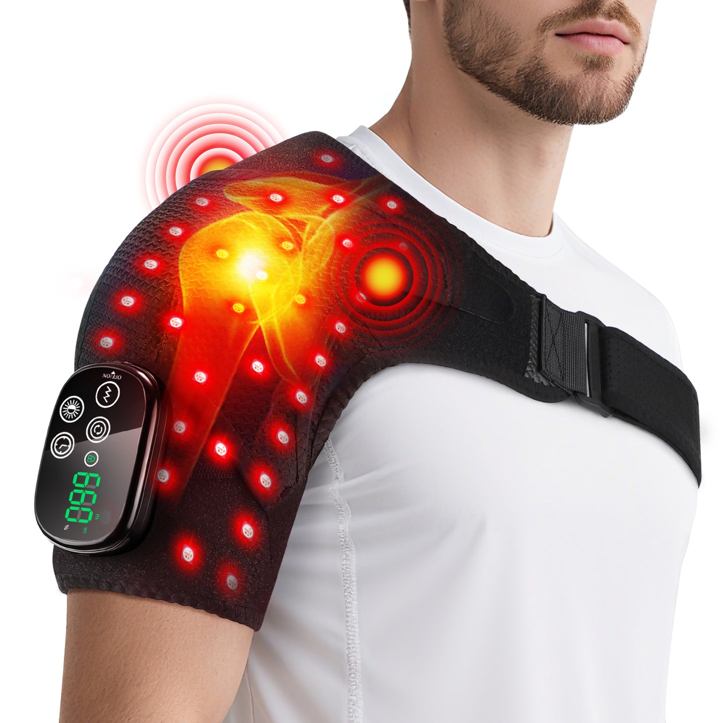 Heated Shoulder Massager Belt – Vibration & Heat Therapy with Touchscreen Control