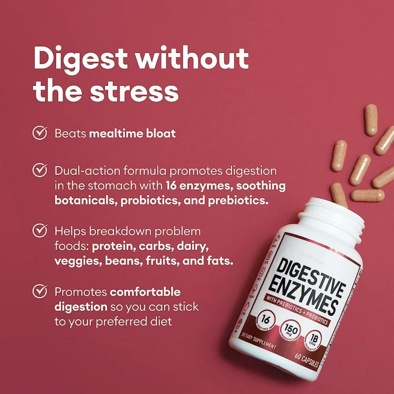 Gut Health Probiotic Capsules – 60 Count Daily Digestive Support