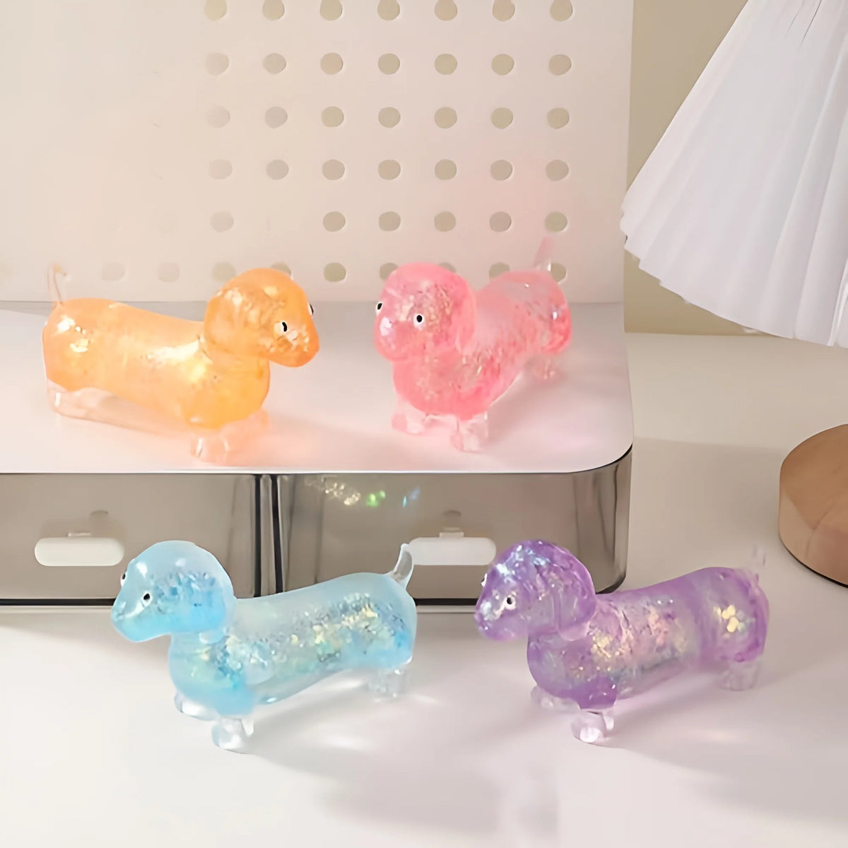 Sparkling Powder Sausage Dog Fidget Squishes Pinch Soft Maltose Texture Stress Relieving Toy Cute Puppy Slow Rising Squishy Toys