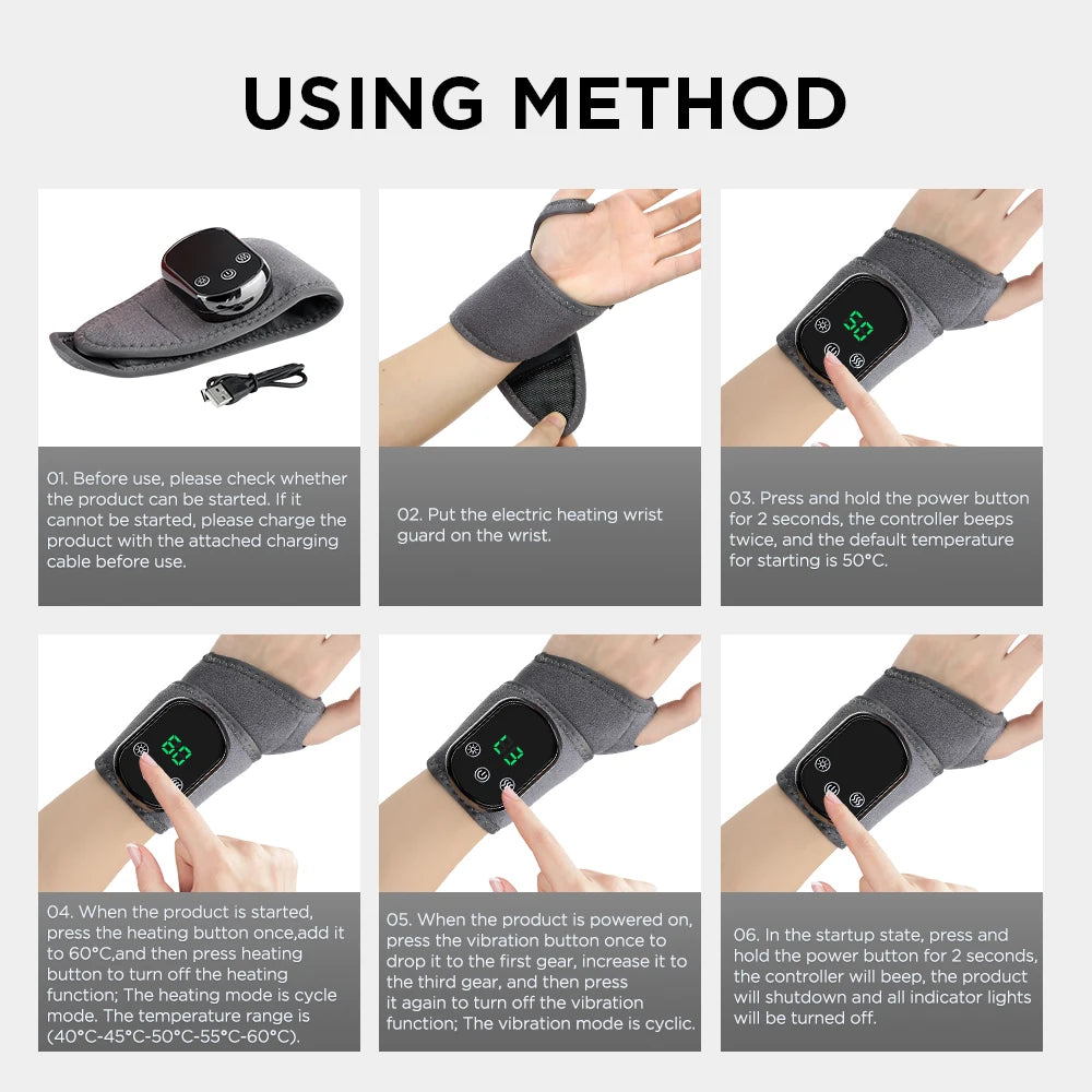 Electric Heating Wrist Guard Vibration Massage Hot Compress Wrist Brace Ankle Wrap Hand Foot Protector Rechargeable Wristband
