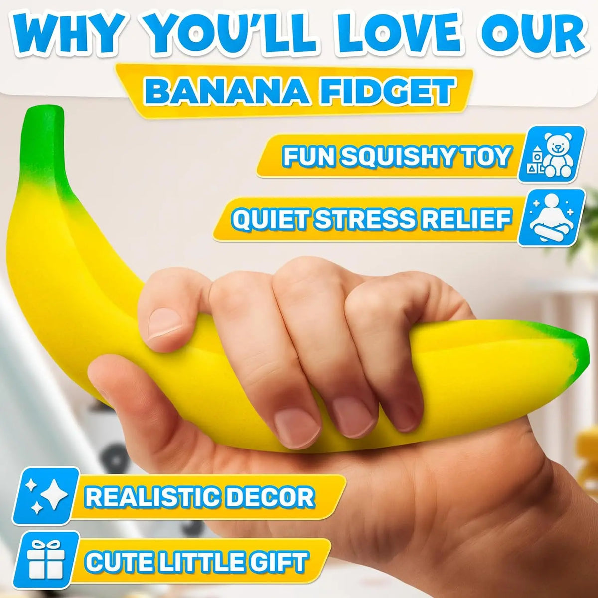 1/8PCS Banana Squishy Toys Stress Relief Slow Rebound Fidget Toys Banana Stress Ball Squeeze Toy Party Favors Classroom Prizes