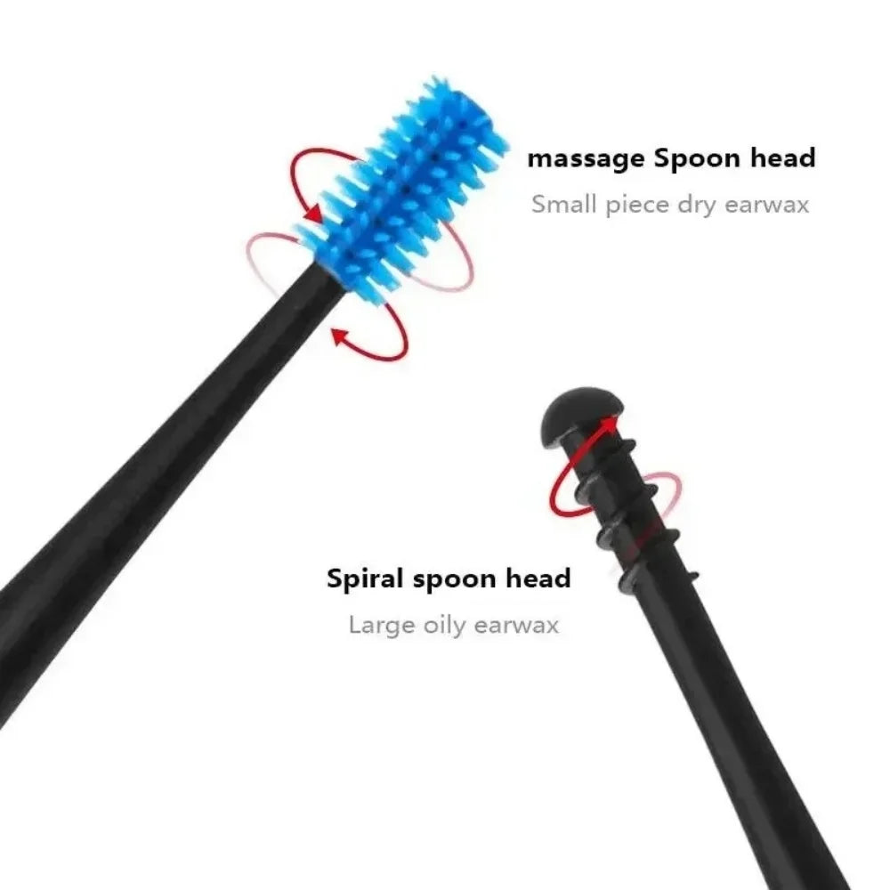 Silicone Ear Wax Remover Double Head Spiral Ear Pick Ear Cleaner Tool Reusable Safe Soft Ear Spoon For Adult Family Travel Use