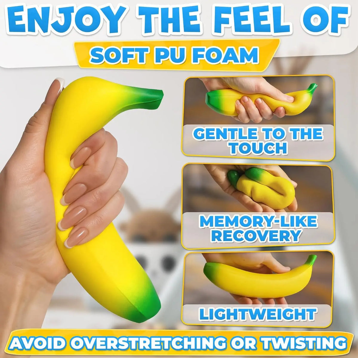 1/8PCS Banana Squishy Toys Stress Relief Slow Rebound Fidget Toys Banana Stress Ball Squeeze Toy Party Favors Classroom Prizes